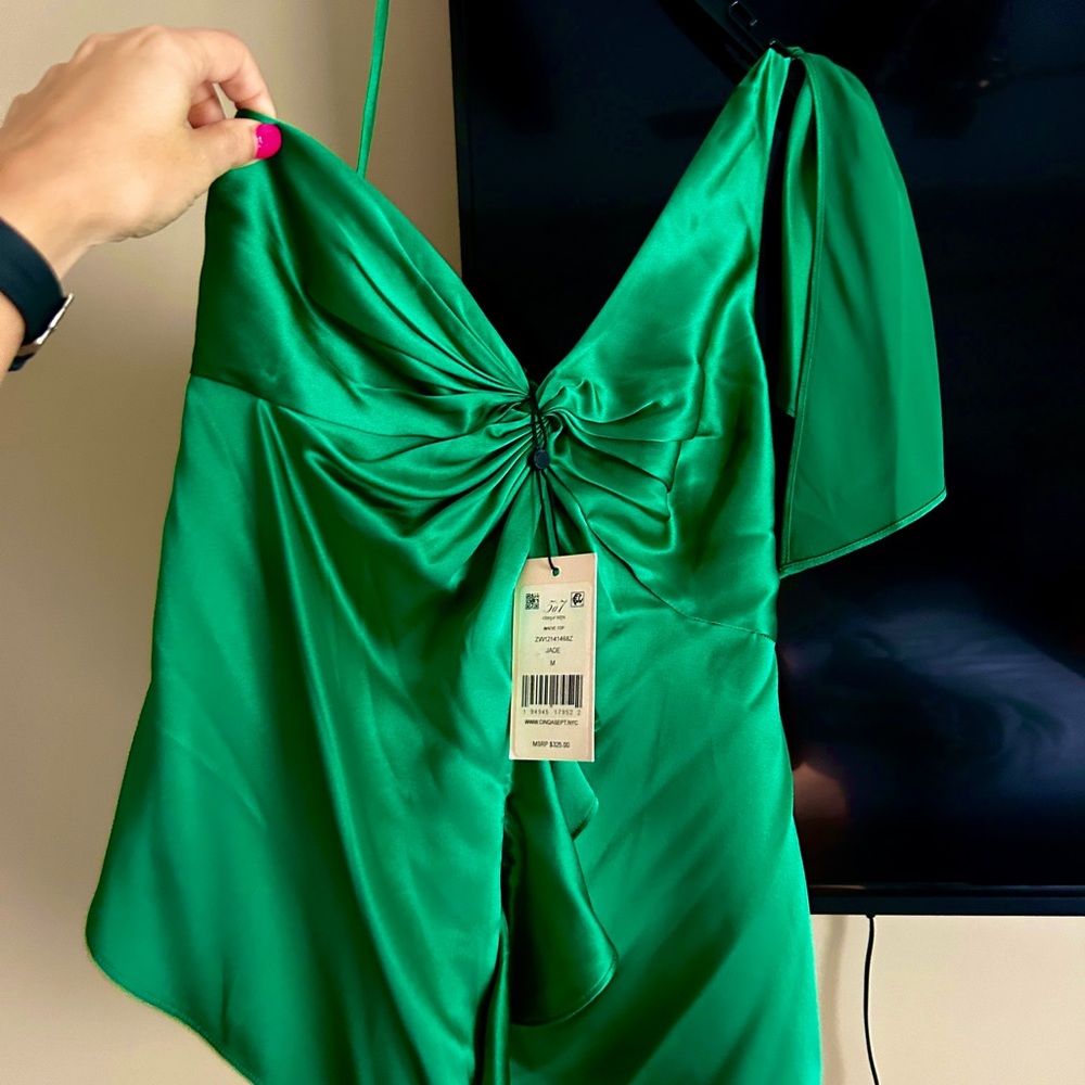 Cinq à Sept Green Satin Top